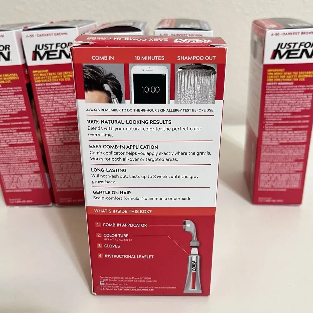 Just For Men Easy Comb-In Color A-50 Darkest Brown Lot of 6 NEW